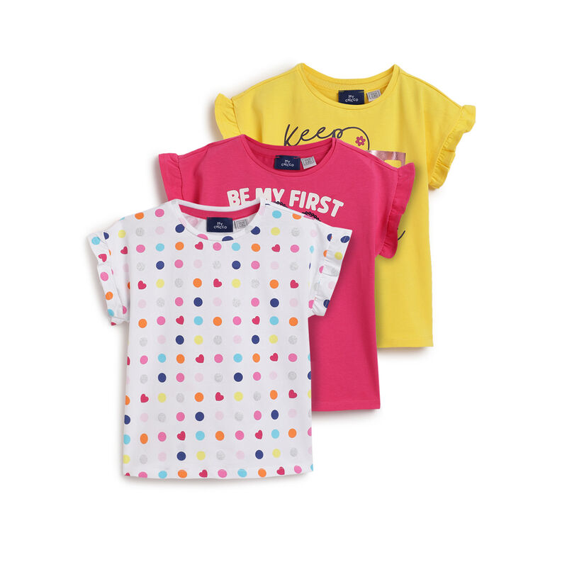 Girls Multicolor Printed T-shirt (Pack of 3) image number 0